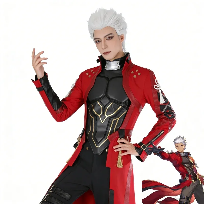 Disfraz de Cosplay de EMIYA Archer de Honkai Star Rail X Fate Stay Night, con Peluca, Abrigo Rojo y Conjunto Completo, para Halloween y Navidad
