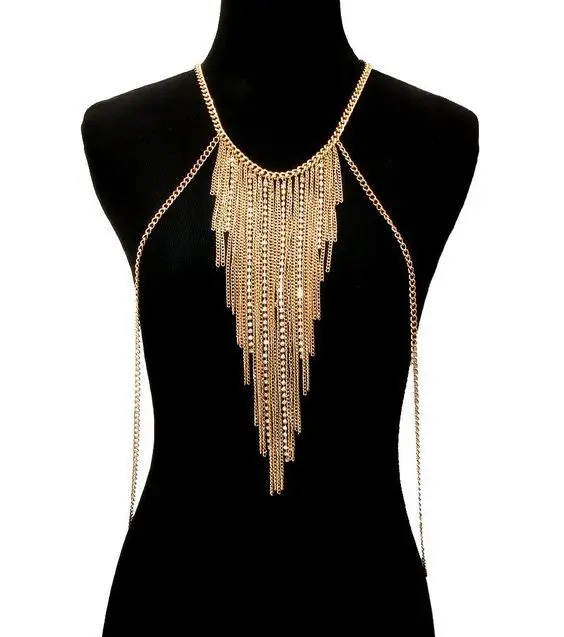 

Body chains Body chain Long necklace, metal chain, crystal setting, tassel, hot-selling styles in Europe and America