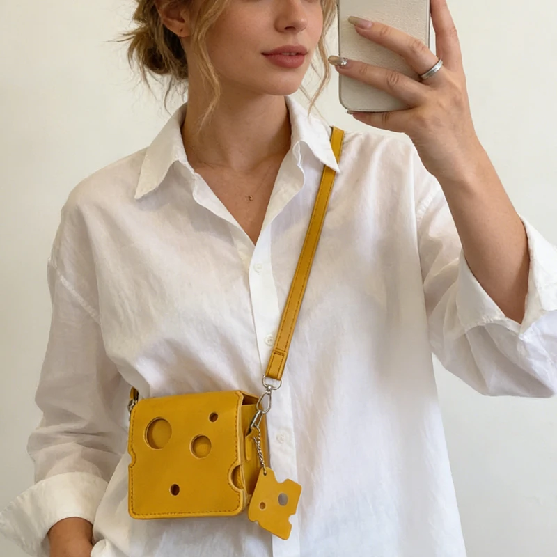 

Cute Mini Cheese Triangle Storage Bag - 2025 New Subtle Design, Portable Pouch for Lipstick, Headphones & Money