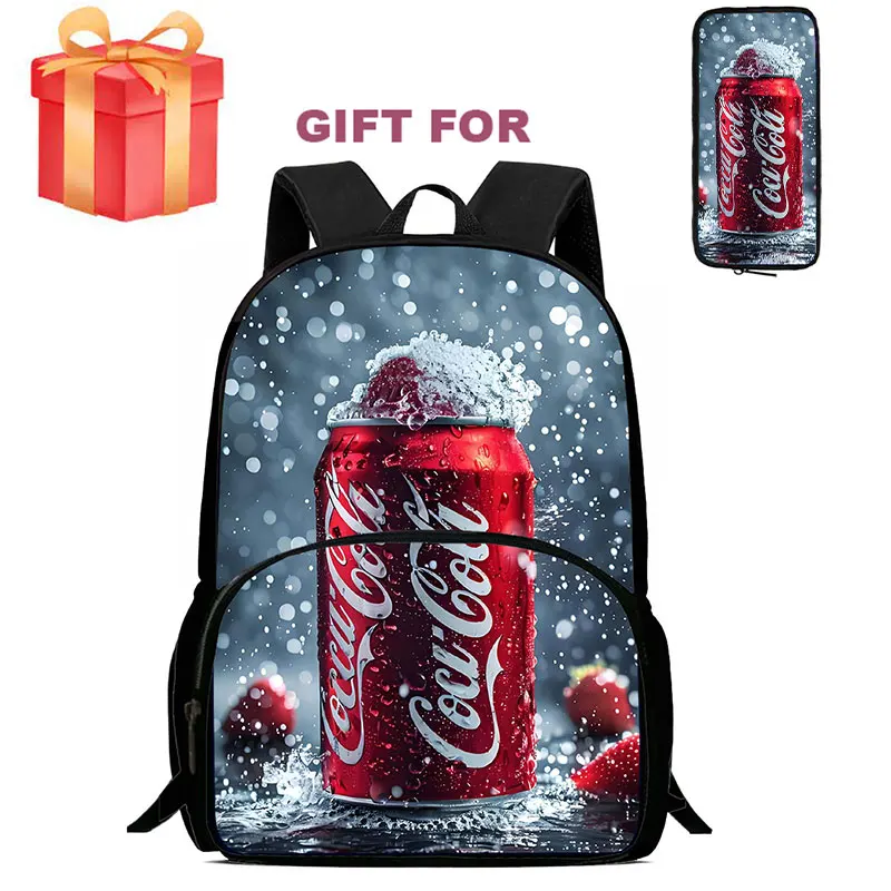 Cartoon-Schultaschen für Jungen, Coca-Cola-Schulrucksack mit Vordertasche, Kinderrucksack für Kinder