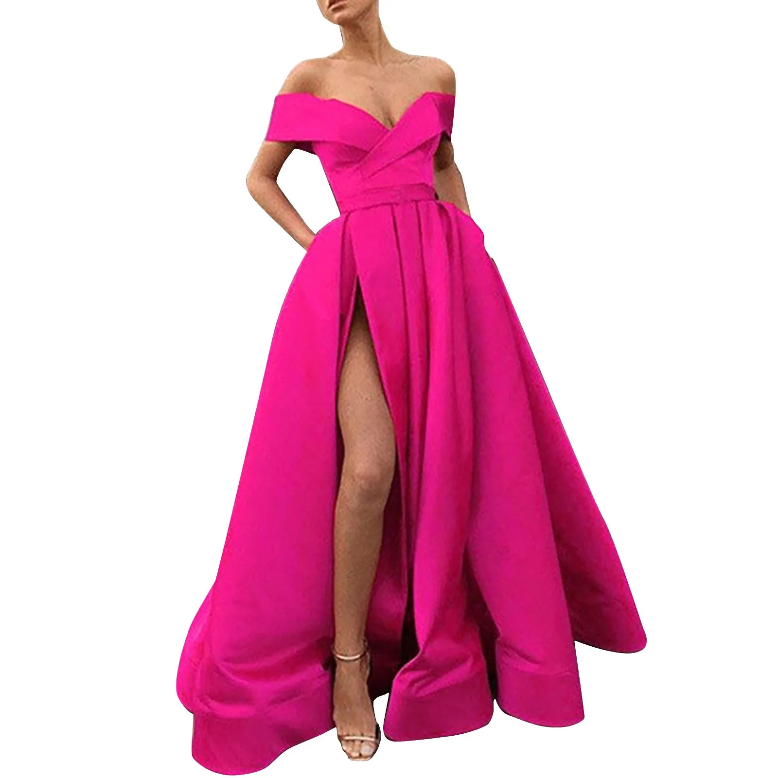 Robe de Soirée Longue et Sexy avec Fente Haute, Tenue de Bal Élégante et Éducative