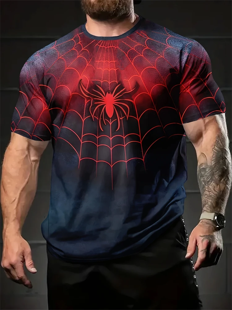 Summer Men's Spider Pattern Short Sleeve Crew Neck T-Shirt Soft and Breathable Fitness T-Shirt Outdoor Casual Short Sleeve