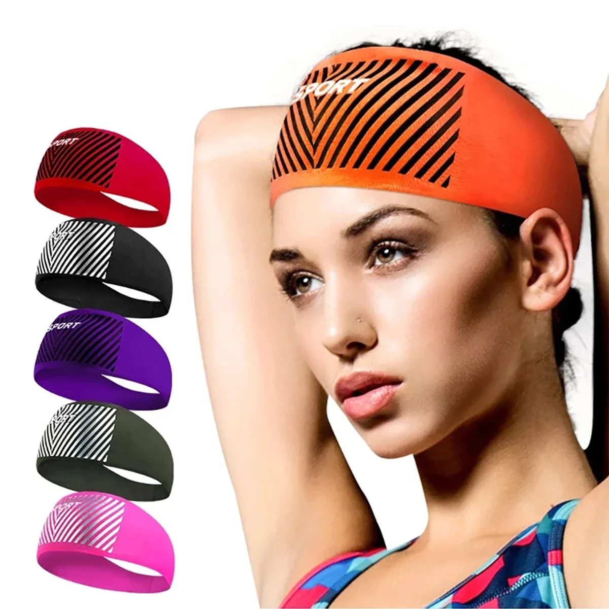 Sweatband for Men Women Elastic Sport Hairbands Head Bands Yoga Head Bands Headwear Headwrap Sports Outdoor Hair Accessories