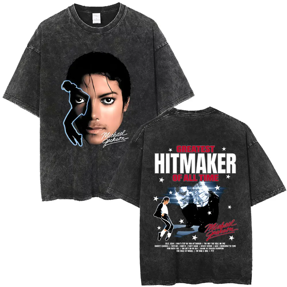 

Greatest Hitmaker of All Time Michael Jackson King of Pop Vintage Washed T-shirt Men Women Retro Gothic Rock T Shirt Streetwear