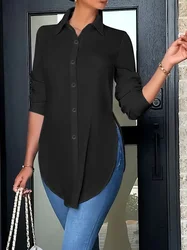 18155European and American women's fashion casual sexy street cute slit shirt
