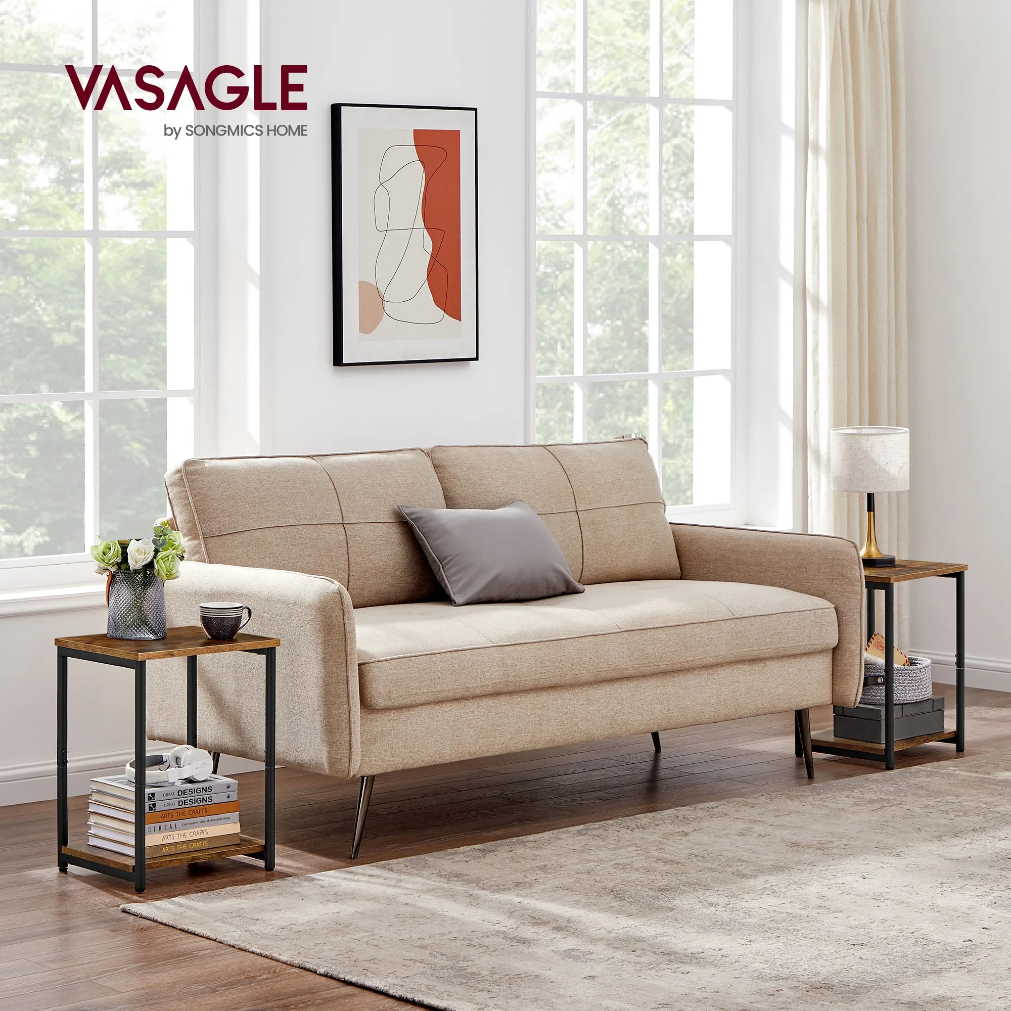 VASAGLE Set of 2 Side Tables:2-Tier Sofa Side Tables with Steel Frames. For Living Room,Bedroom, Home Office. Industrial Style.