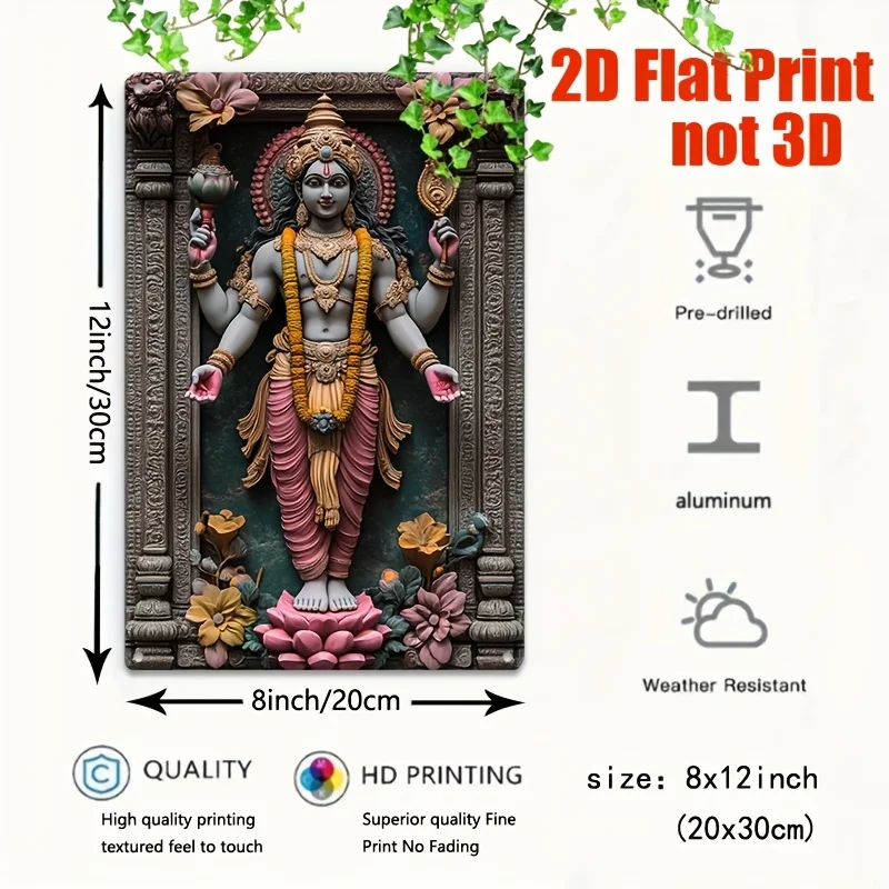 2D Flat - Aluminum Sign Featuring Vishnu, The Hindu Deity Associated with Creation And Protection, Suitable for Garden Or Wall D