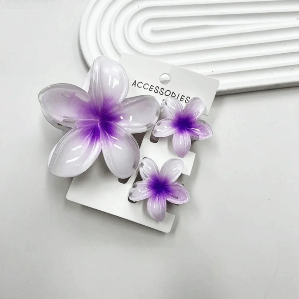 3Pcs/Set New Gradient Hair Claws Plumeria Flower Sweet Flower Hawaiian Flower Hair Clip Clamp Acrylic Hair Clips Summer