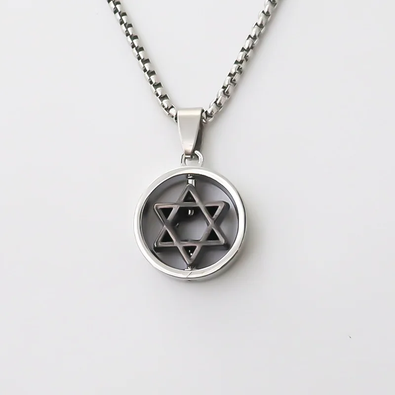 Fashion New Arrival Geometric Round Pendant Mini Creative Rotatable Star of David Necklace Versatile Jewelry Unisex Accessory