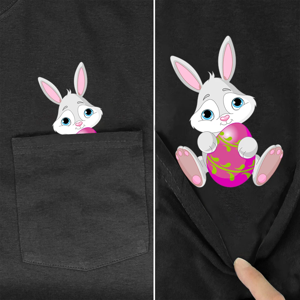 CLOOCL Cute Easter Bunny T-shirts Cotton Pocket Tees Funny Womens Tees Summer Hip Hop Tops Graphic T Shirts Dropshipping