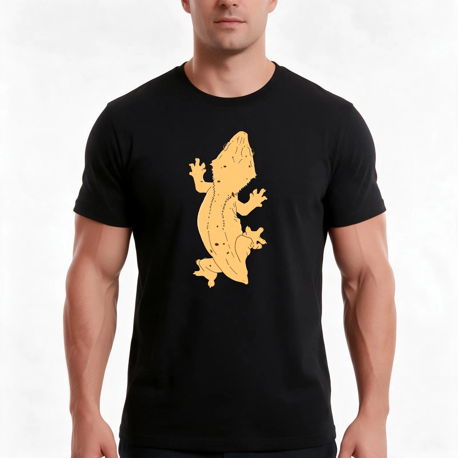 Crested Gecko with Frog Butt - Charcoal T-Shirt, Summer Casual Cotton Tee, Oversized Streetwear Tops, Vintage Graphic Print