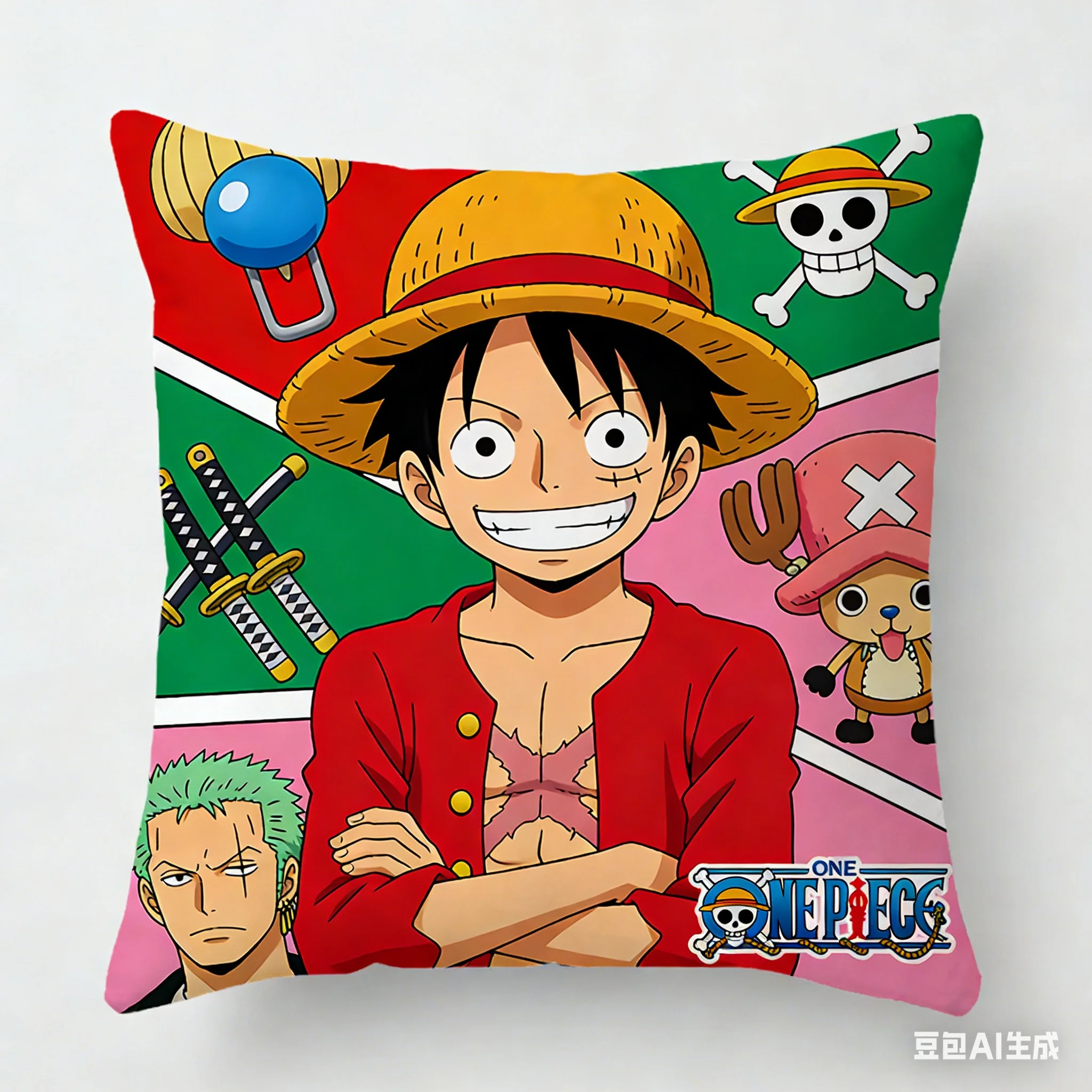 One Piece Anime Print Kissenbezug, einzelner dekorativer Kissenbezug zum Schlafen, für Sofa, Wohnzimmer und Schlafzimmer, Innendekoration für Zuhause