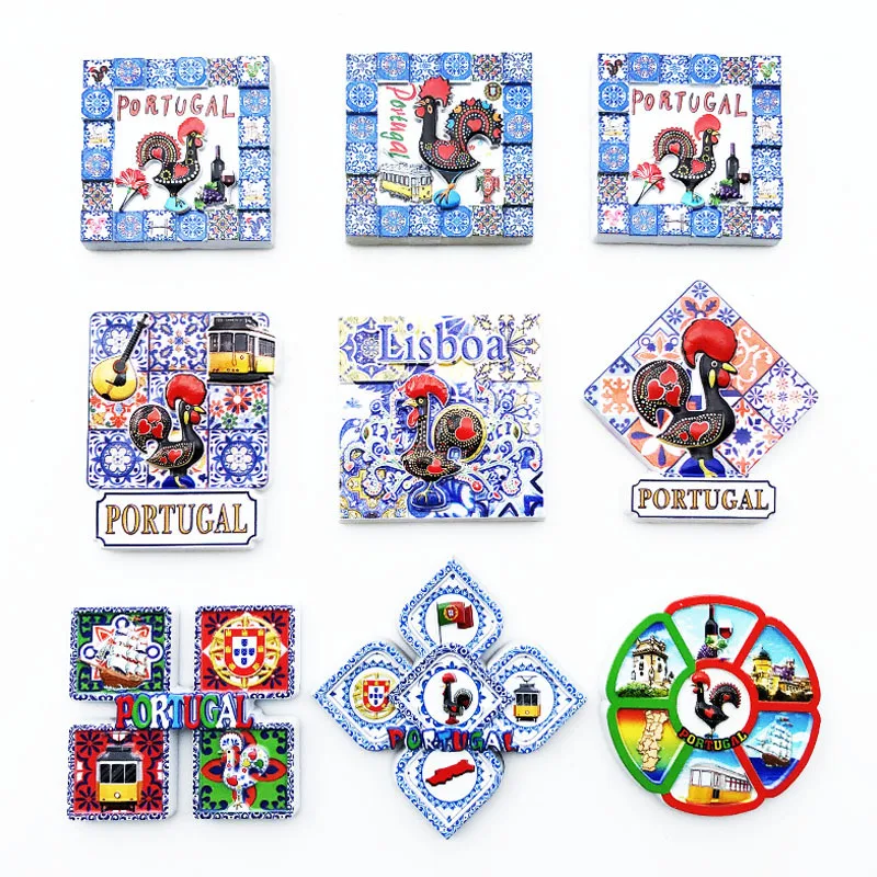 Imanes de nevera de Portugal, recuerdo de turismo, impresión UV, imanes de resina para nevera, colección de pegatinas, manualidad para regalo, decoración del hogar