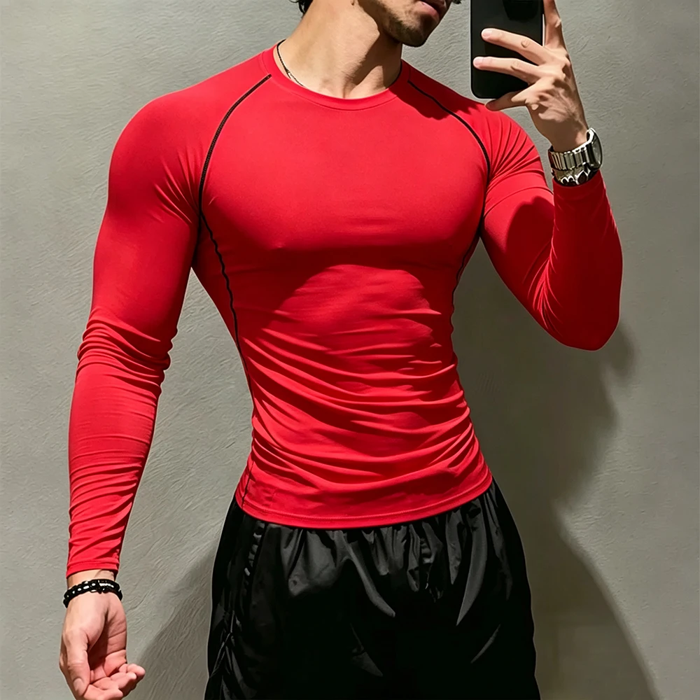 Men's Long Sleeve Compression Top Quick Dry Elastic Breathable Sports T‑Shirt for Daily Workout Running Fitness Active Wear view 5