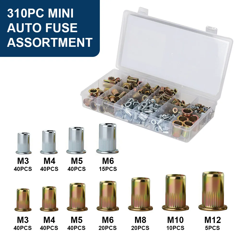 310pcs M3-M12 Mixed Rivnut Kit Blind Rivet Nuts Set Threaded Insert Nuts for Metal Fastening