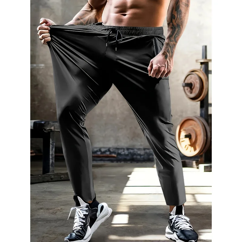 

Мужские широкие брюки, подарочные спортивные штаны, эластичная ткань, пояс, шнурок, карманы на молнии, тренажерный зал, бег, спортивная торцевая одежда, мужская одежда