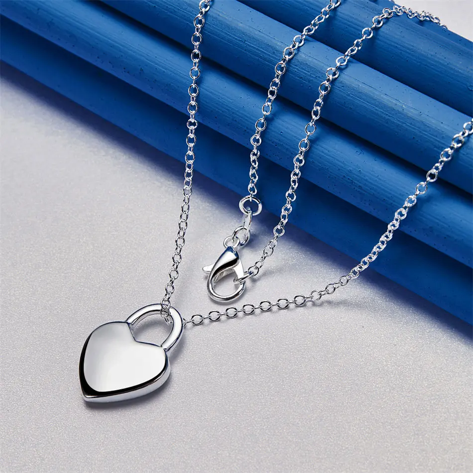 925 sterling silver 16-30 inch exquisite heart-shaped lock pendant necklace for women's fashion wedding jewelry accessories