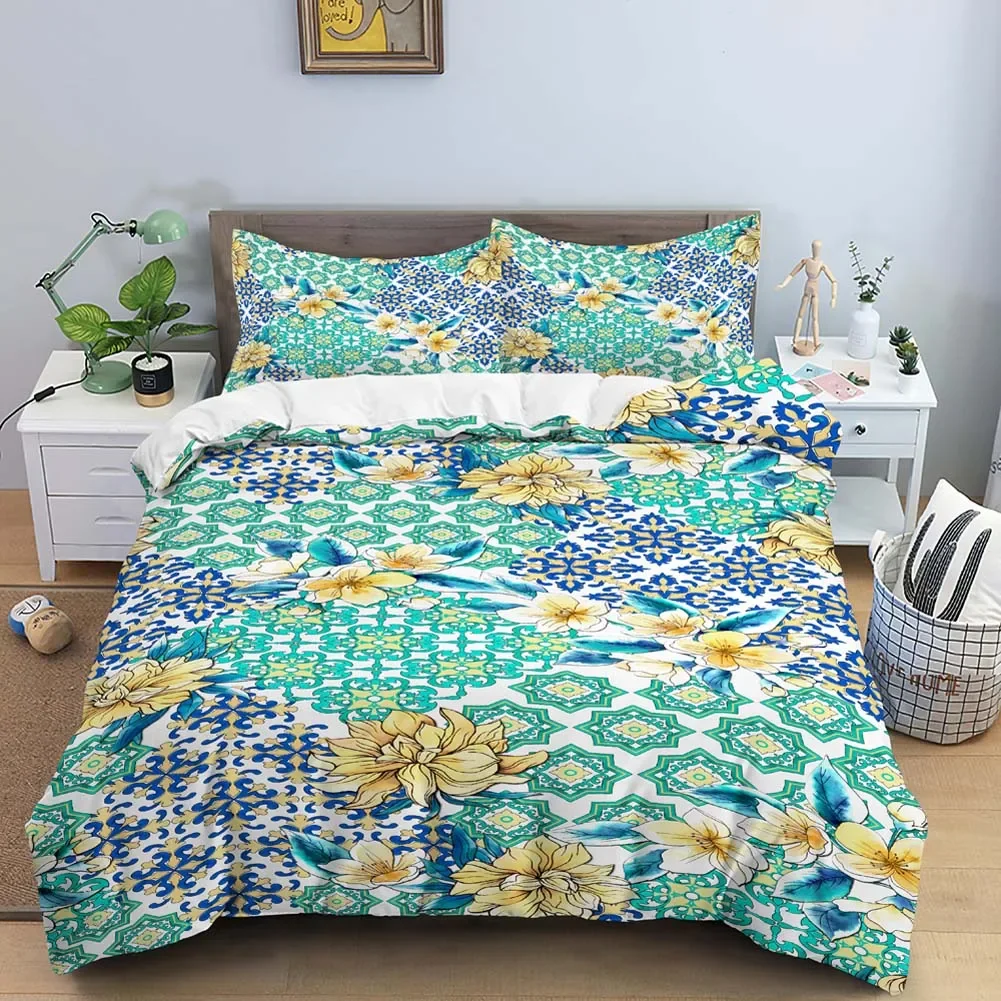 Geometric Flower King Queen Duvet Cover Bohemian Mandala Bedding Set Ethnic India Quilt Cover Colorful Floral Comforter Cover