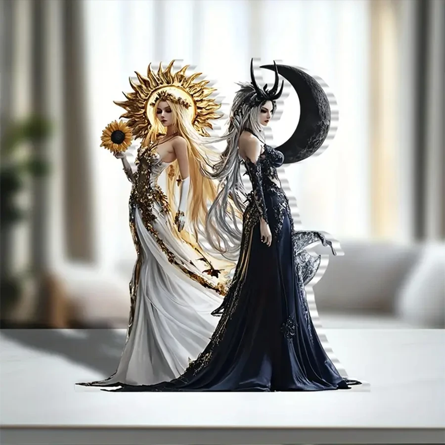 Sun Moon Goddess Acrylic Tabletop Decor with Stand - Festive Desk Ornament Perfect for Home And Office Holiday Decoration Ideal