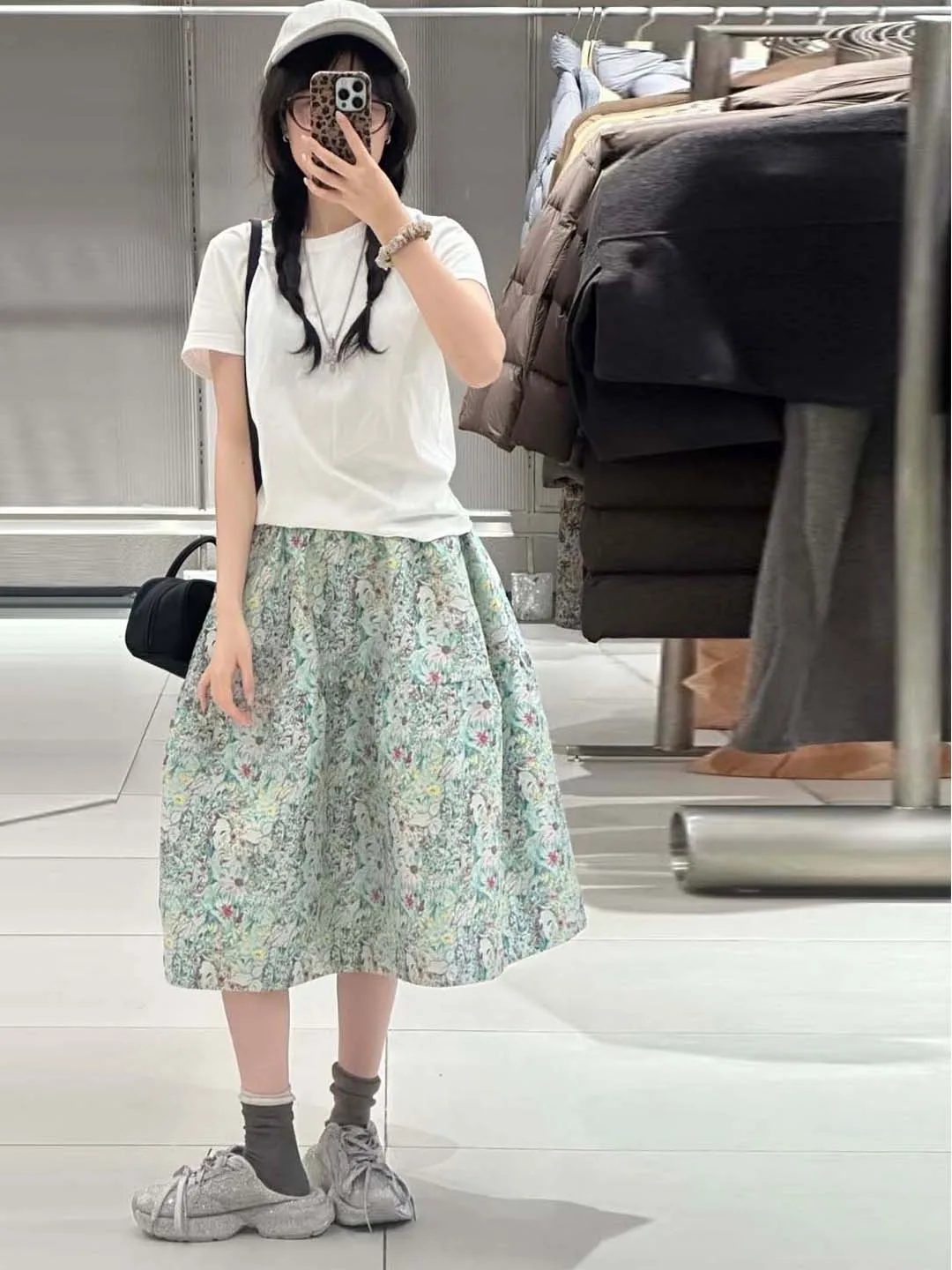 

Pure Quality Jiangnan Home Floral Half Skirt Women's Spring Summer New High Waist A-Line Slim Short Puffy Skirt
