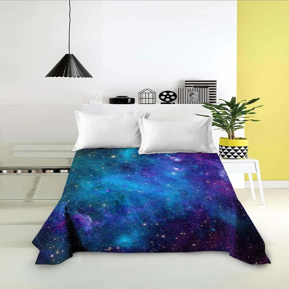 Galaxy Space Print King Queen Flat Sheet 3D Starry Sky Bedding Sheet Universe Soft Polyester Bedding Linen for Boys Teens Adults