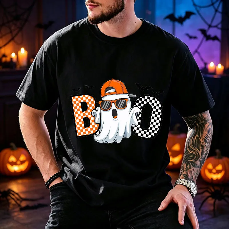 Men Women Funny Boo Cool Ghost Print T‑Shirt Trick or Treat Graphic Tees Halloween Party Costume Tops Spooky Season Gift T‑shirt