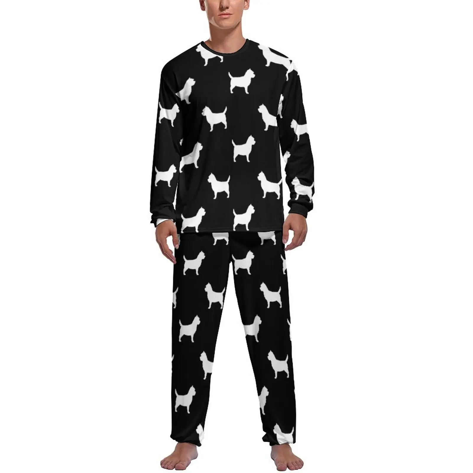 Animal Silhouette Pajamas Long Sleeves Dogs Print Two Piece Leisure Pajama Sets Autumn Men Printed Cool Sleepwear