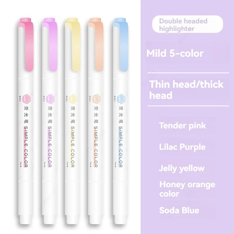 5 STKS Markeerstift Set Meerdere series beschikbaar Dubbelkoppige Gekleurde Fluorescerende Pen Student Briefpapier Leveringen