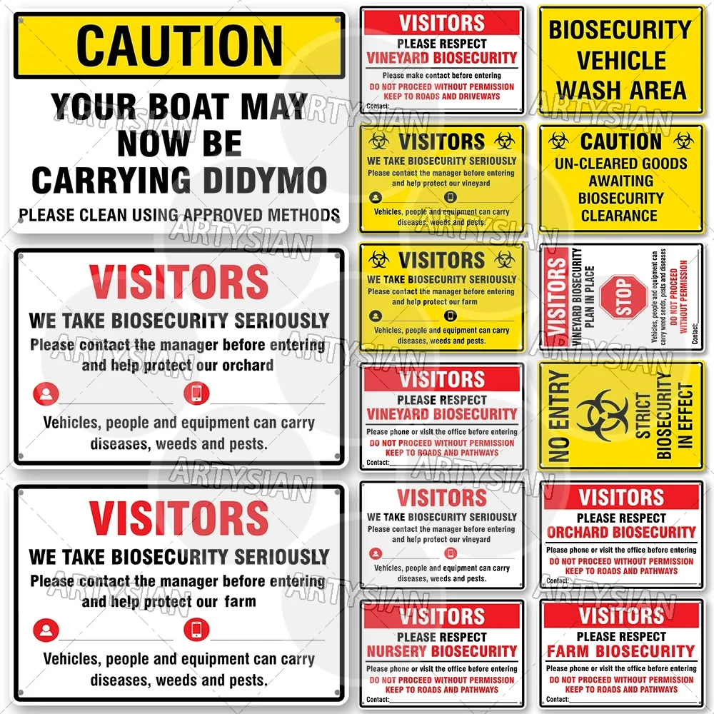 Biosecurity Sign Nursery Vineyard Orchard Agricultural Farm Horticulture Visitor Notice Plaque Restricted Area Pest Control