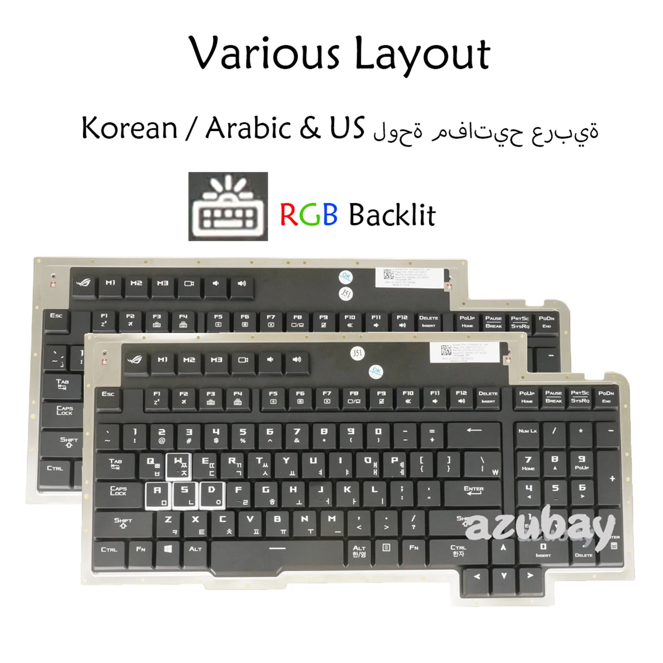 

Арабская корейская клавиатура для ASUS ROG G800VI GX800VH, V154262CS1 AR KR 0KNB0-L611KO00 0KNB0-L611AR00 RGB с подсветкой