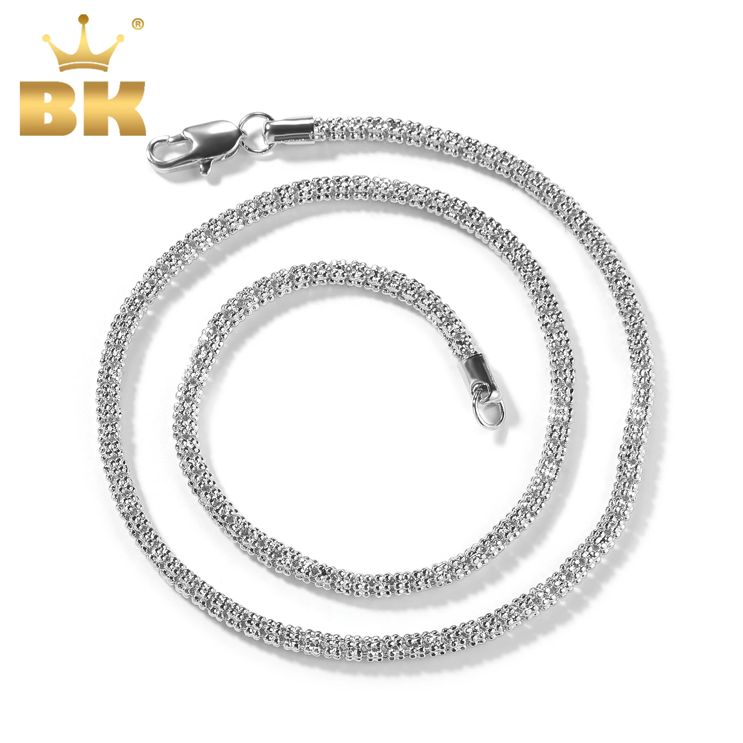 THE BLING KING 3.4mm Brass Shiny Popcorn Chain Necklace Thin Foxtail Link Combo Smooth Bracelet Jewelry HipHop Daily Wear Gift