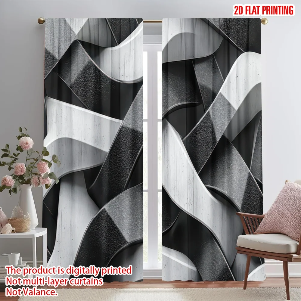 

2D flat printing 2pcs Drapes Interwoven Black and White Digital Printed Polyester Drapes Festive Holiday Use for All Season