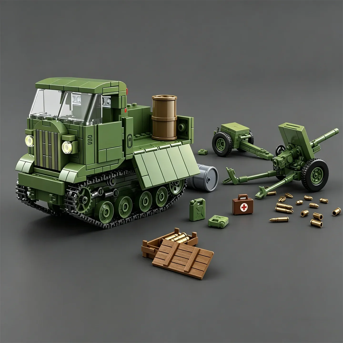 Tank Model Toy Soviet STZ-5 Tracked Transport Tractor RSO Building Block Model: Howitzer Tug, Anti-Aircraft Gun Tug