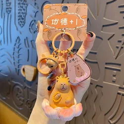 Cartoon Buddha Beads Capybara Sitting Lotus Seat Kapibara Key Chain Female Cute Bathwater Capybara Riding Seagull Doll Keyring