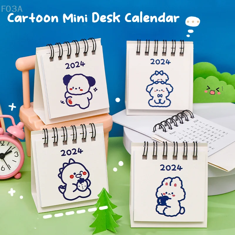 2024 Year Simple Ins Small Desk Calendar Student Desktop Cute Cartoon Dog Rabbit Mini Note Memo Calendar Study Office Calendar