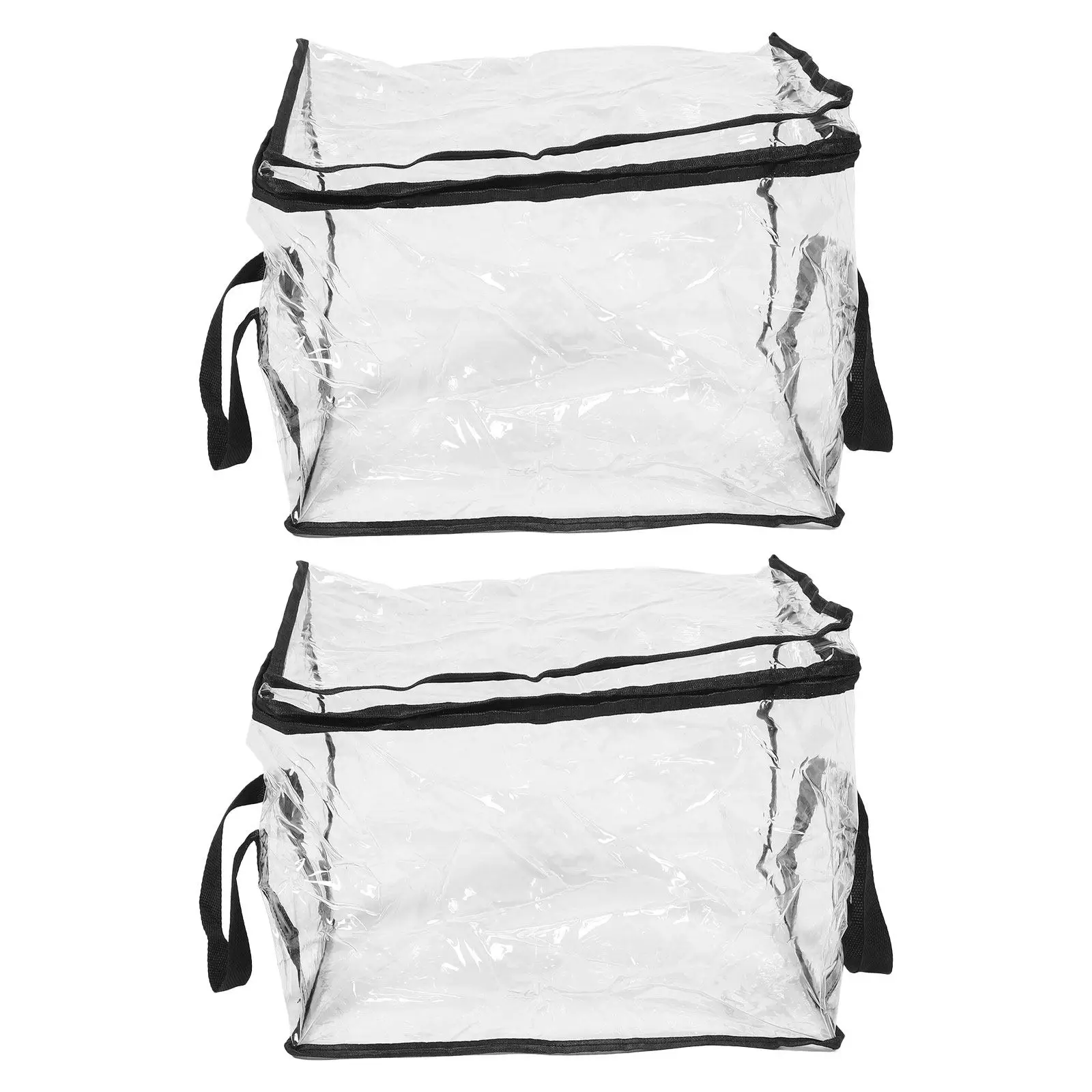 Lot de 2 cubes organisateurs de livres transparents avec couvercle, sacs de rangement pliables légers en PVC pour livres, documents, fournitures scolaires, maison et bureau