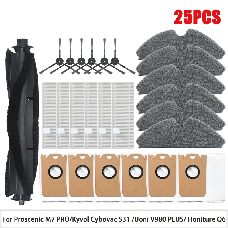 

Accessories For Proscenic M7 PRO/Kyvol Cybovac S31 /Uoni V980 PLUS/ Honiture Q6 Main/Side Brush HEPA Filter Dust Bag Parts