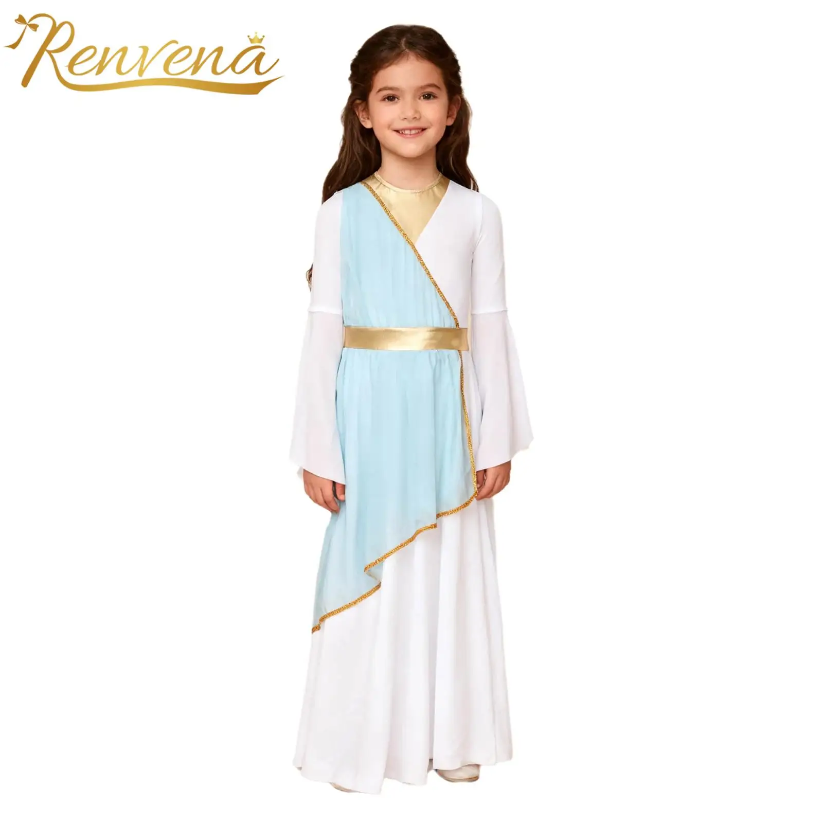 Kids Girls Worship Praise Church Robe Ancient Greek Princess Dress Up Costume Liturgical Dance Dress Carnival Party Performance