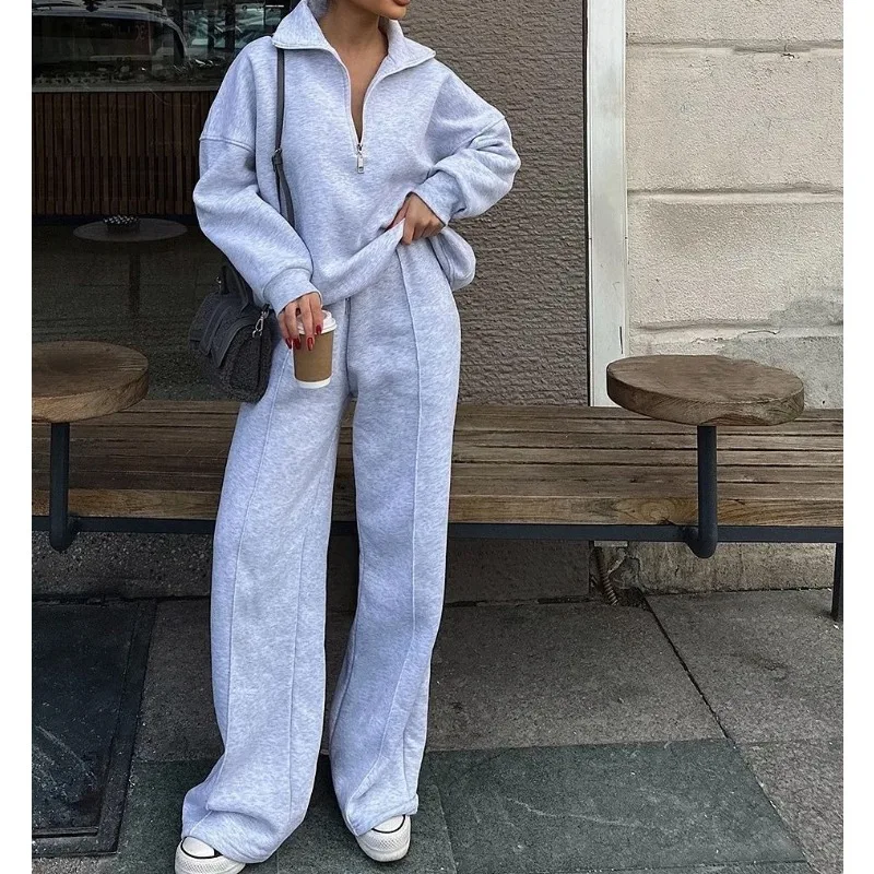 

Casual Women's Fashion Semi-open Placket Pullover Sweater Trousers Two-piece Loose Casual Autumn and Winter Suit