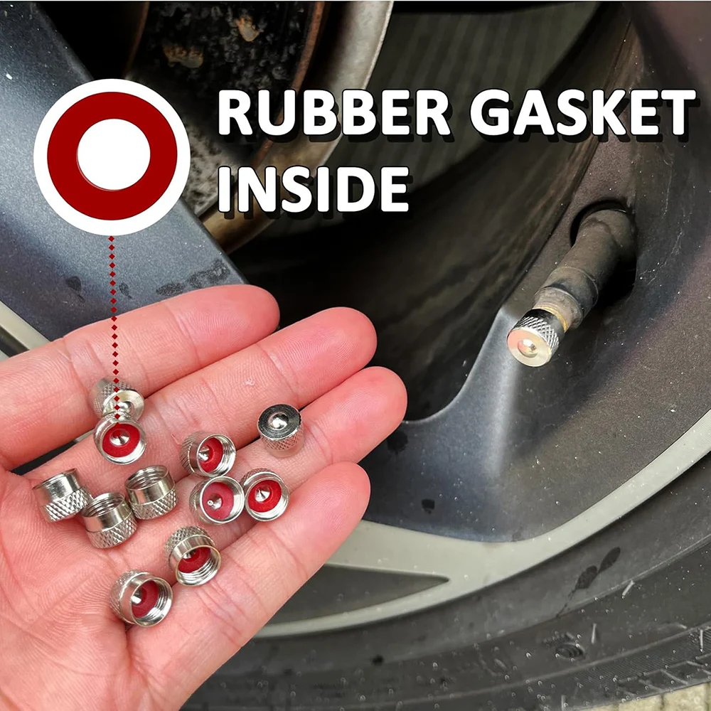 12Pcs 타이어 밸브 스템 캡, 고무 가스켓이있는 프리미엄 금속 황동 밸브 스템 캡, 타이어 밸브 방진 커버