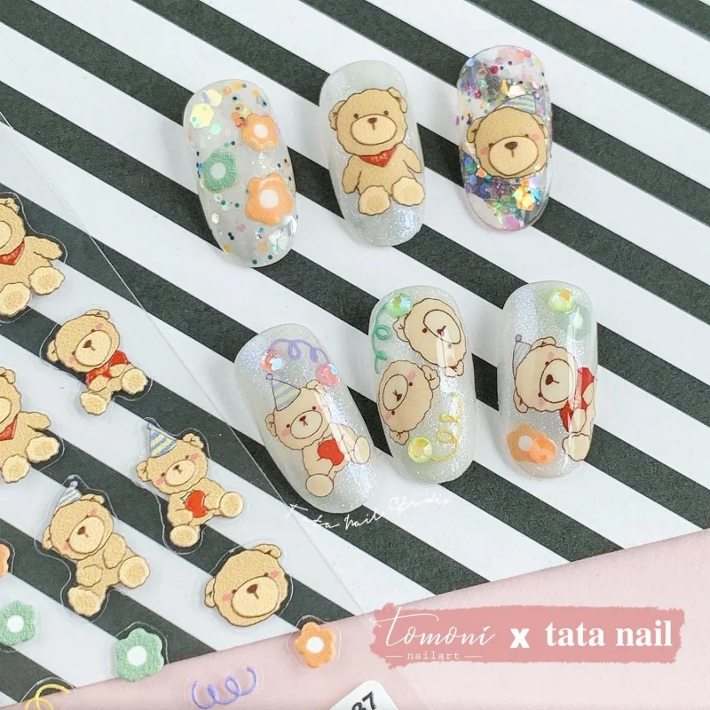 [Meow.Sensei] Brand Tata Cooperation Relief nail stickers Paper Japanese Sticker Color Good Night Bear