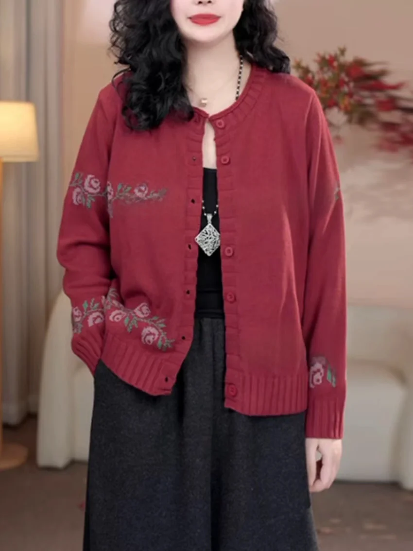 

Осень-зима винтажный свободный хлопковый вязаный круглый двусторонний трикотаж Ne для поездок на работу Sle трикотаж удобный свитер