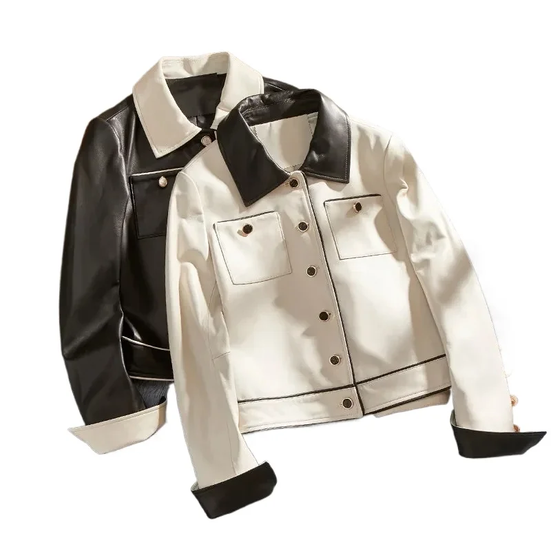 Real Leather Jacket Women Genuine Sheepskin Leather Jackets for Women 2024 Spring Fall Clothes Short Leather Coat Chic Outwears