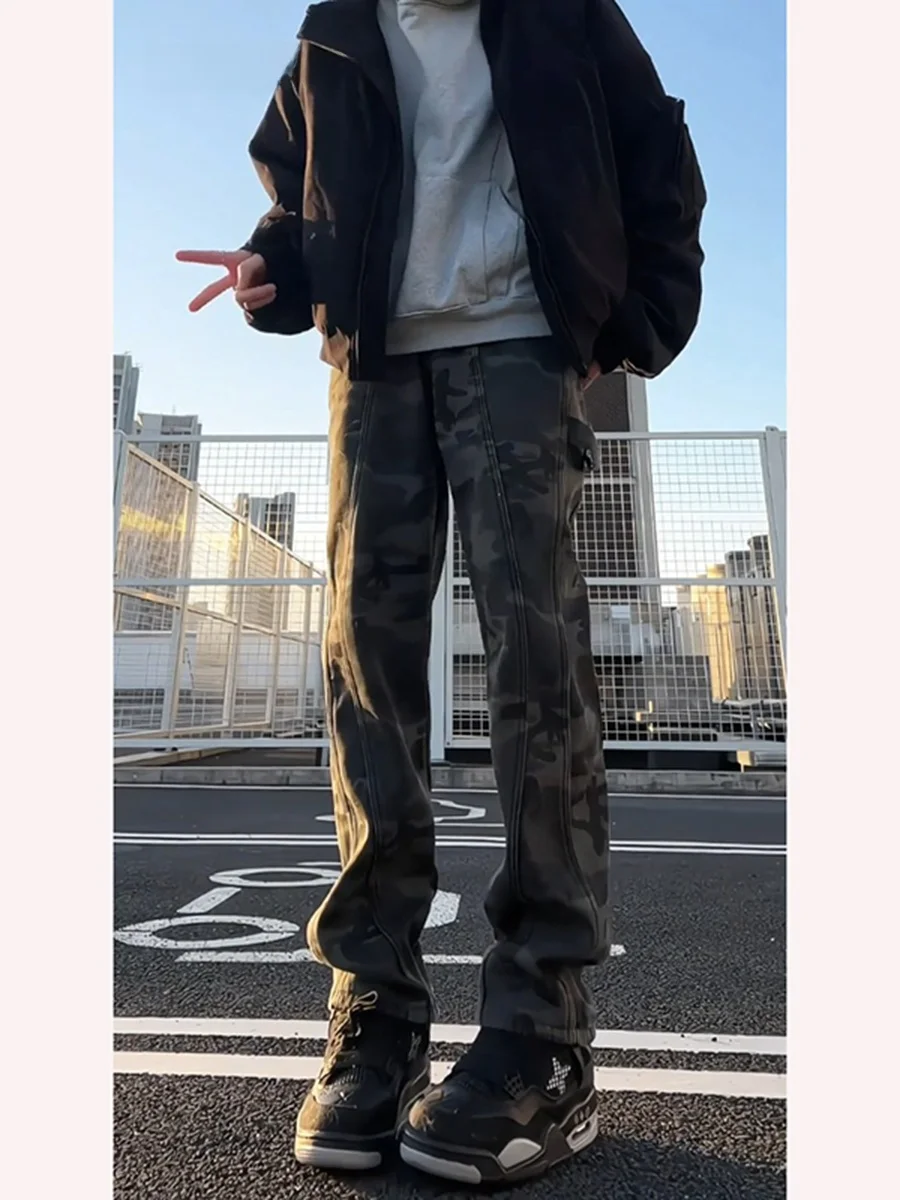 

Мужские камуфляжные рабочие брюки на осень-зиму в американском ретро-стиле, повседневные, прямого кроя, с множеством карманов, Cleanfit, рабочая одежда