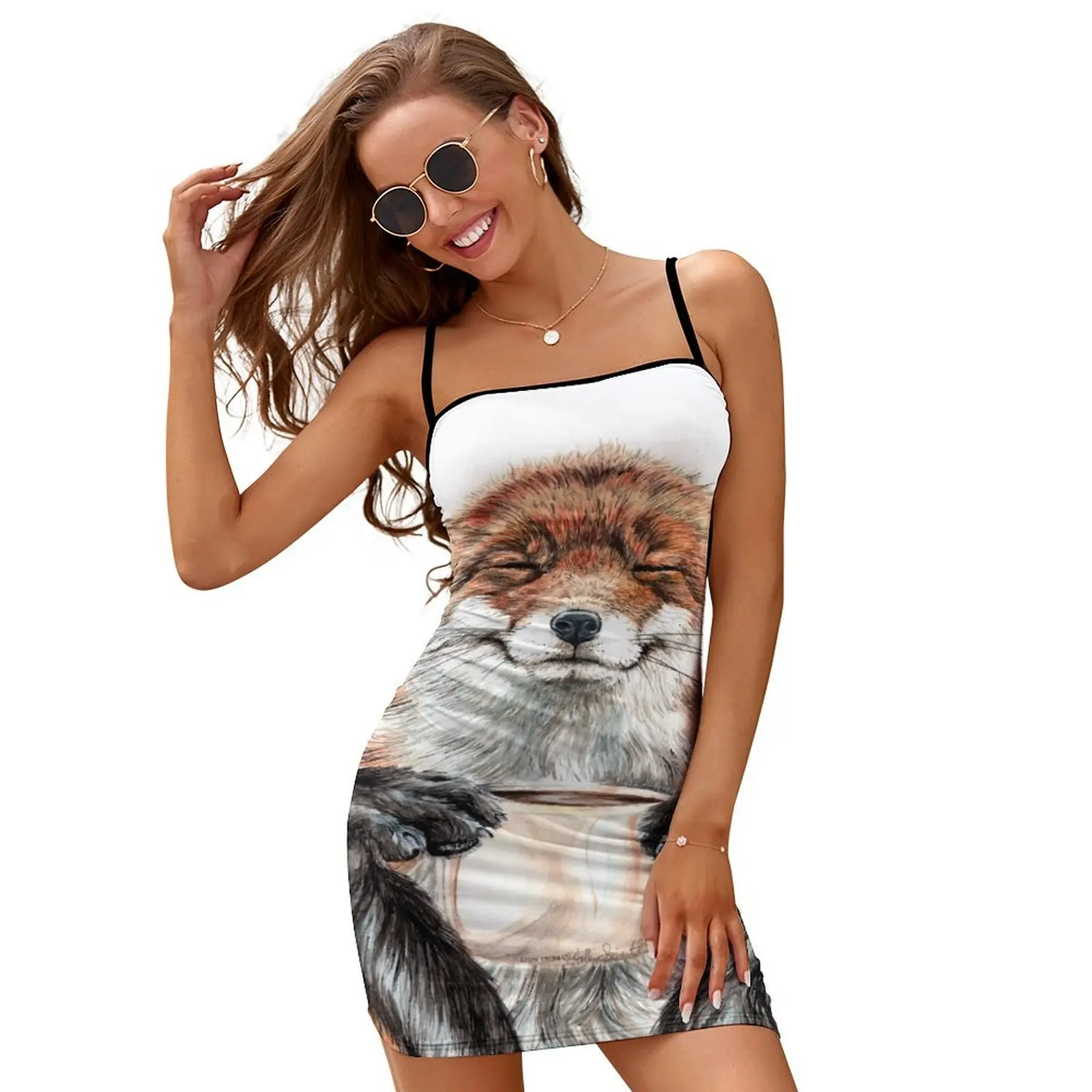 Morning Fox - cute coffee animal Slip Dress Woman clothing evening dress ladies