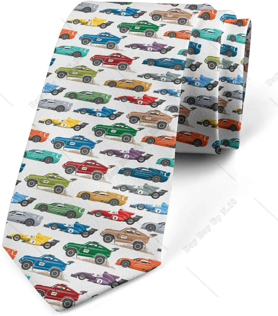 Cartoon Cars Boys Men's Tie Diagonal Vehicles Speeding Toys Cars Lover Tie Print One Size Men Accessories