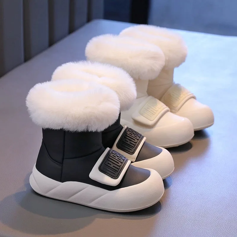 

Kids'Casual Shoes Snow Boots Ankle Boots PU Leather Winter Shoes For Girls Anti-slip Warm Black Beige Shoes Size 27-37