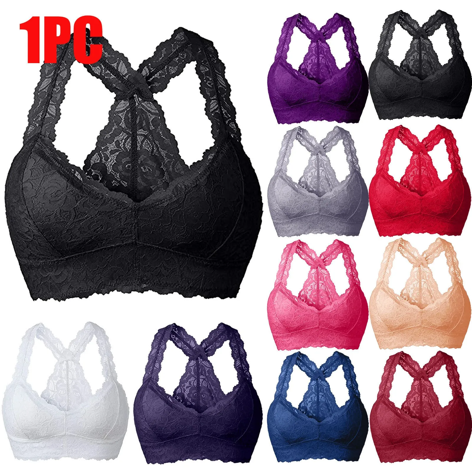 Women Lace Bra Large Size 4XL-5XL Sexy Brassiere Unlined Intimates Lingerie Crisscross Solid Color Bra Underwear Tops лифчик