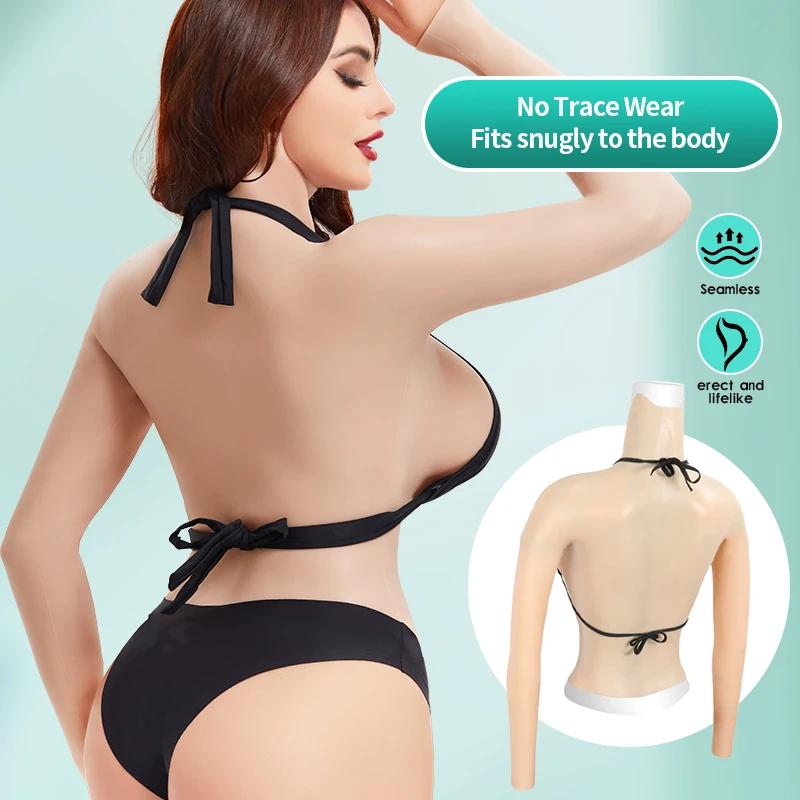 Pseudo Female Transvestite Simulation Silicone Long Sleeve Half Body Breast Male Dressed As Female Pseudo Female