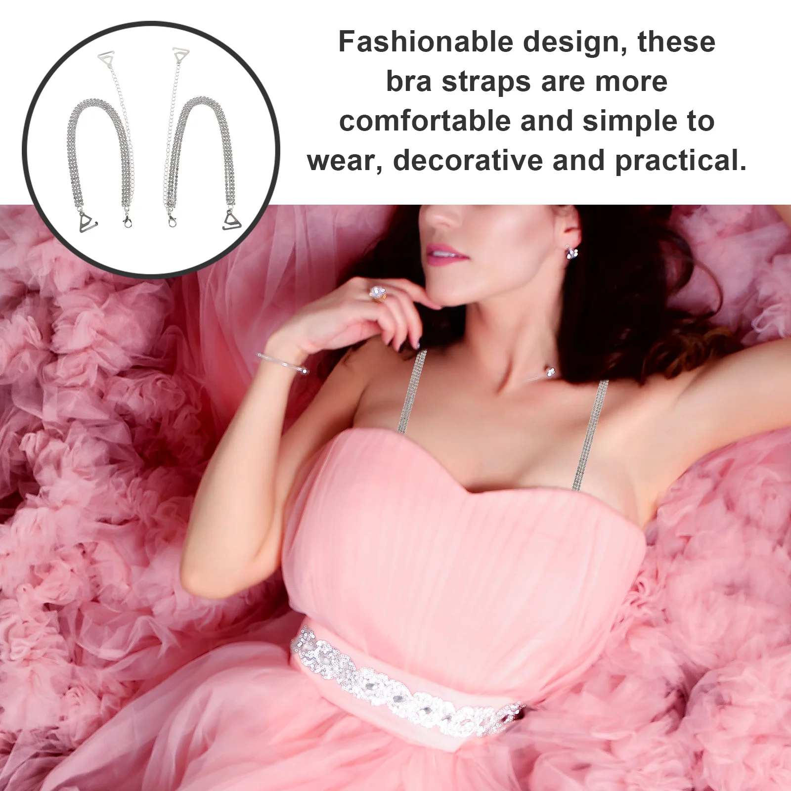 زوج واحد من أشرطة حمالات الصدر المصنوعة من حجر الراين وحزام الكتف المزخرف للنساء، بديل عصري لحفلات الزفاف على الشاطئ #1